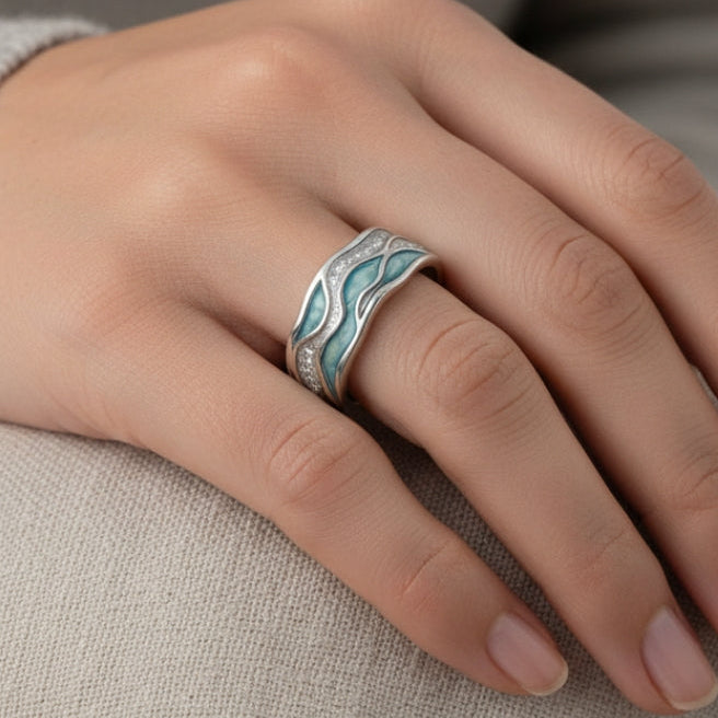 Anello Elegante color argento con Onde Turchesi