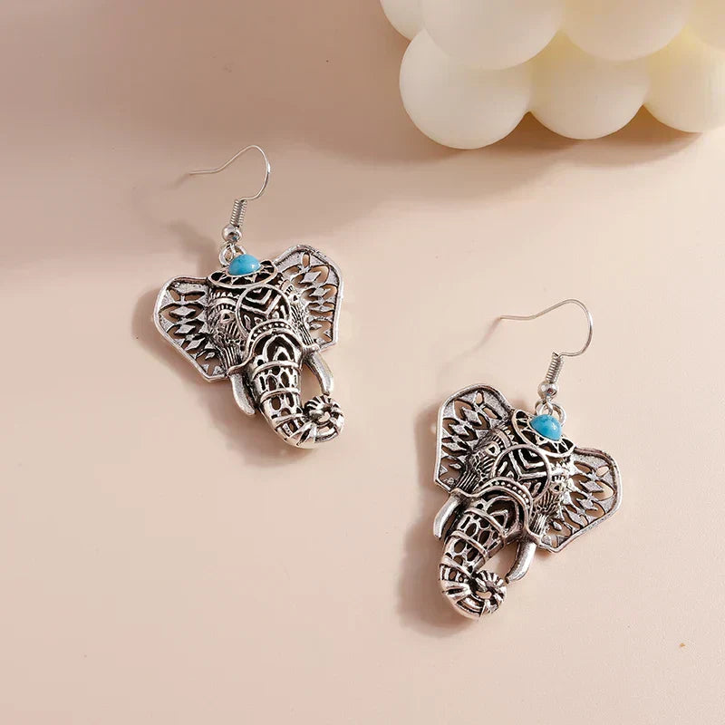Orecchini a pendente elefante vintage color argento bohemien