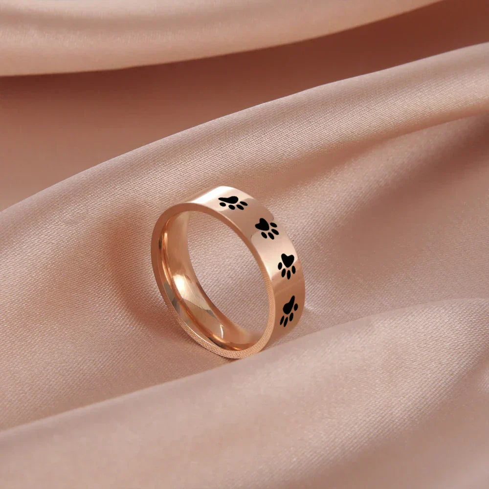 Anello con impronta di zampa artigianale in acciaio inossidabile