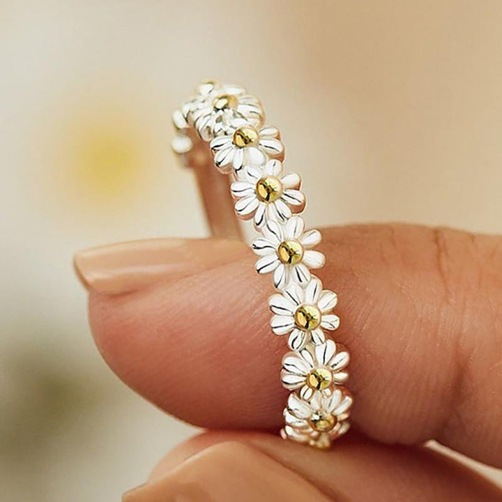 Anello color argento Regolabile con Margherita Dipinta a Mano