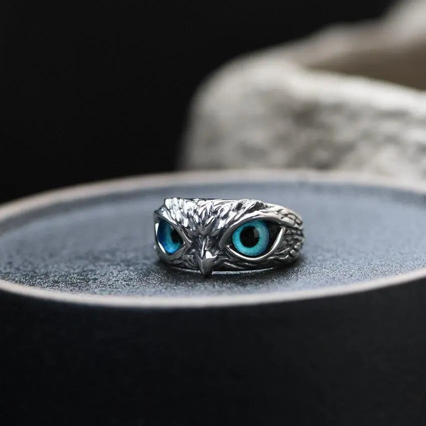 Anello regolabile gufo della fortuna color argento e opale