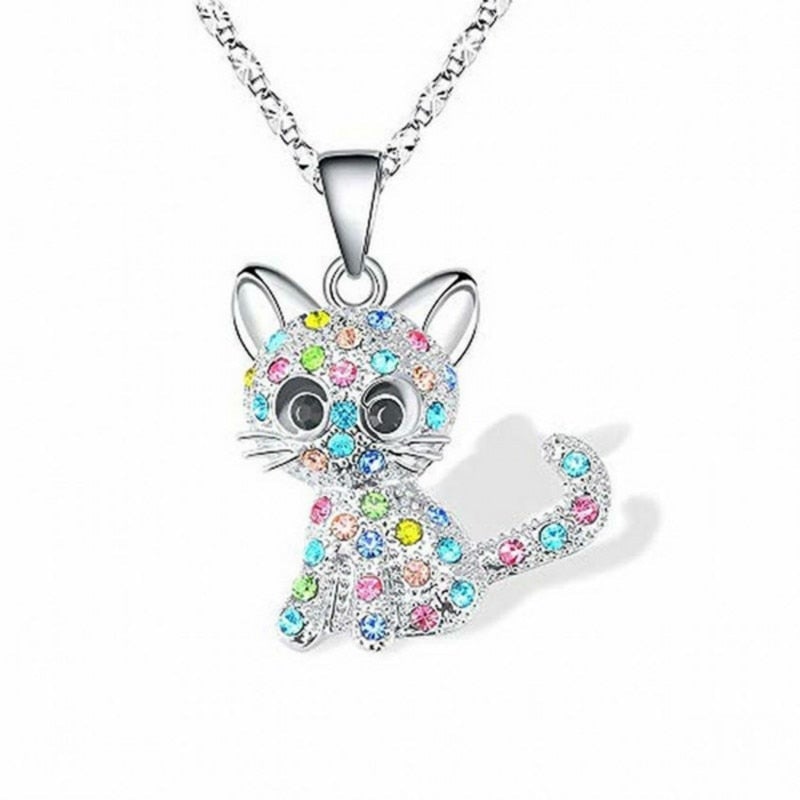 Collana con Gattini color argento e Zirconia Colorata