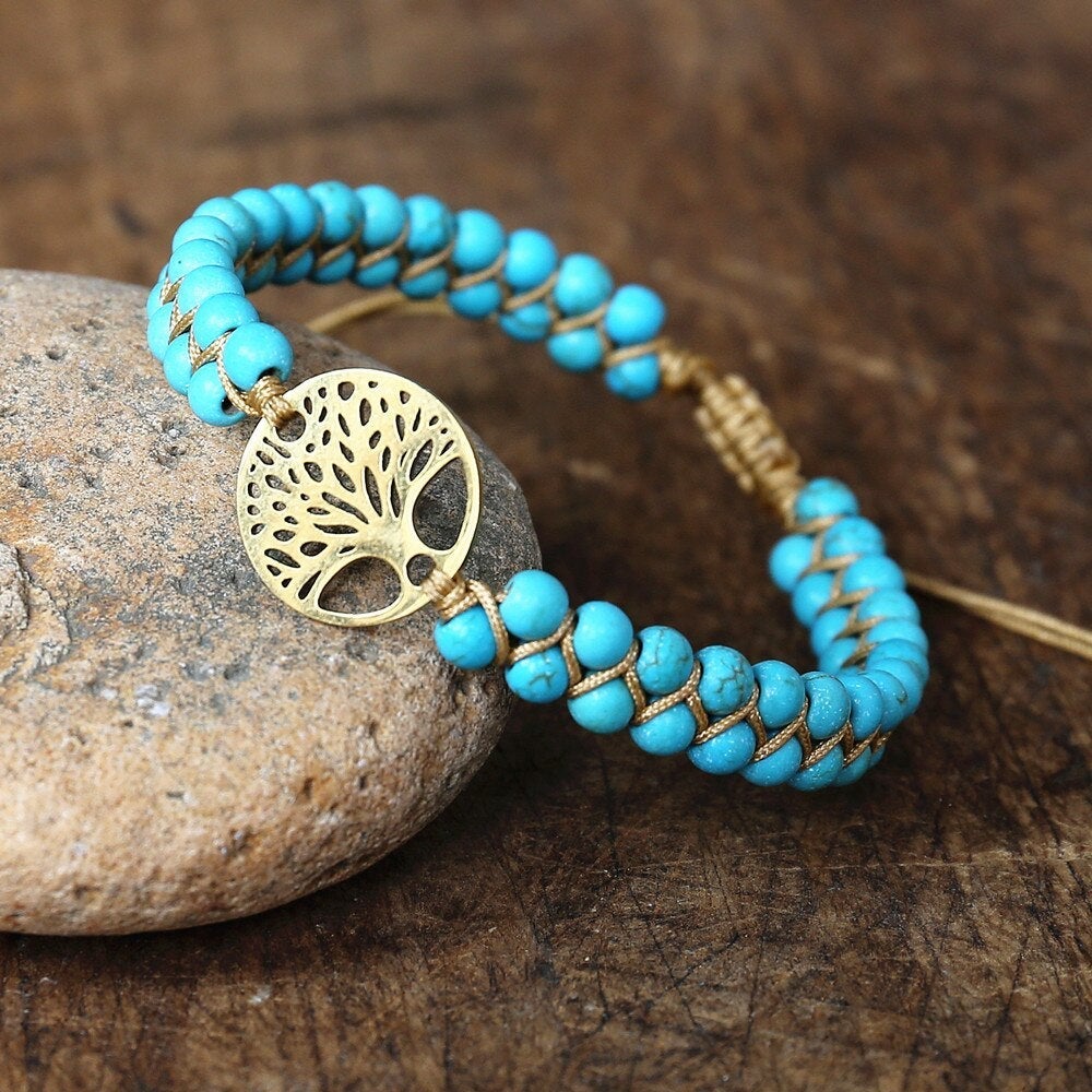 Bracciale Albero della Vita in Pietra Turchese Fatta a Mano