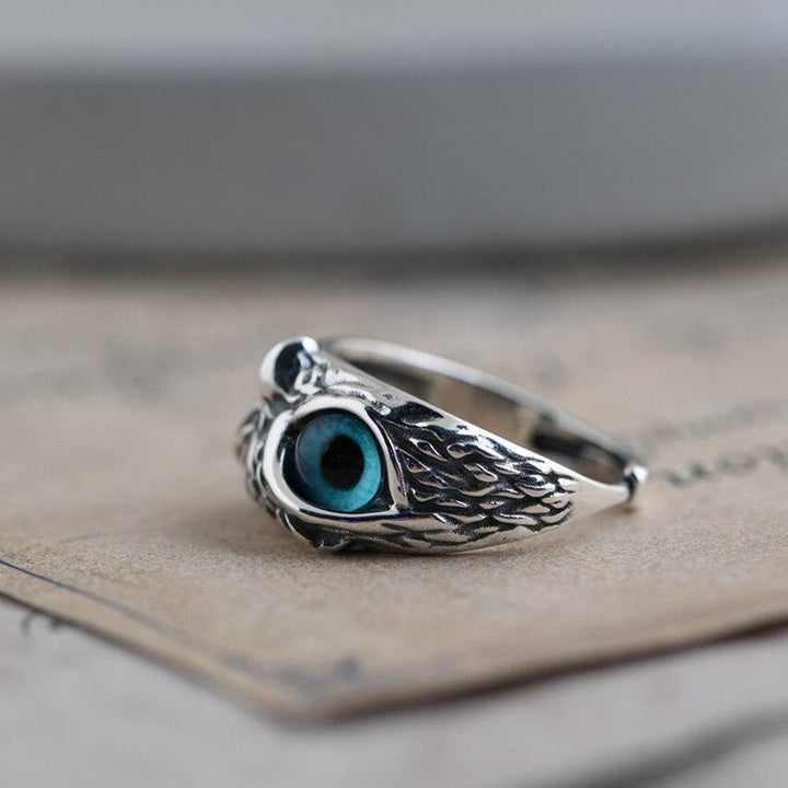 Anello Regolabile Gufo della Buona Fortuna color argento e Opale