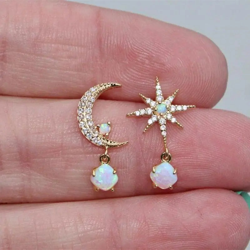 Orecchini a Luna e Stella color oro e Opale
