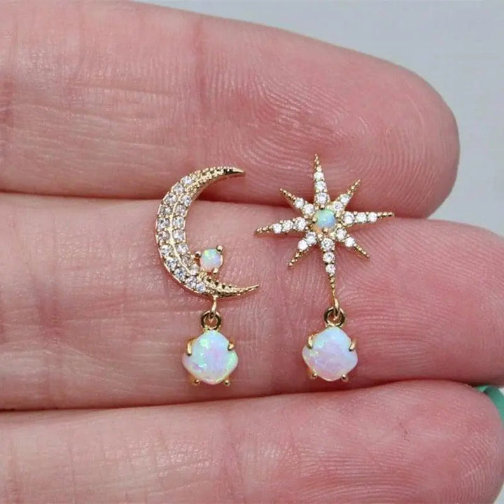 Orecchini a Luna e Stella color oro e Opale