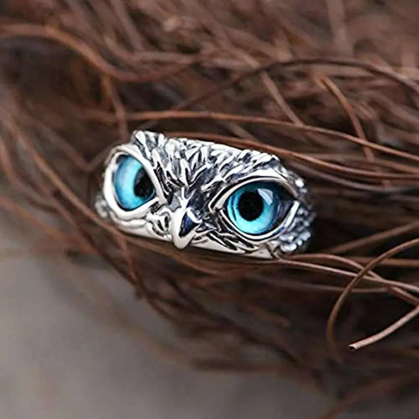 Anello regolabile gufo della fortuna color argento e opale