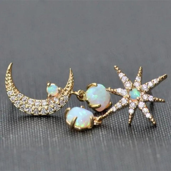 Orecchini a Luna e Stella color oro e Opale