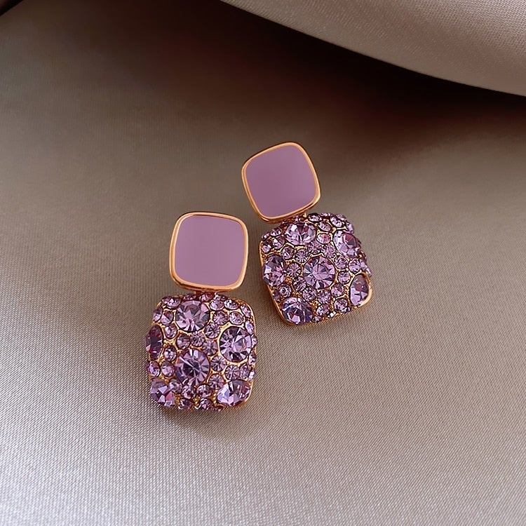 Orecchini di Lusso Viola con Incastonatura di Zirconia