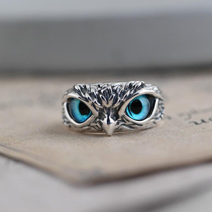 Anello Regolabile Gufo della Buona Fortuna color argento e Opale