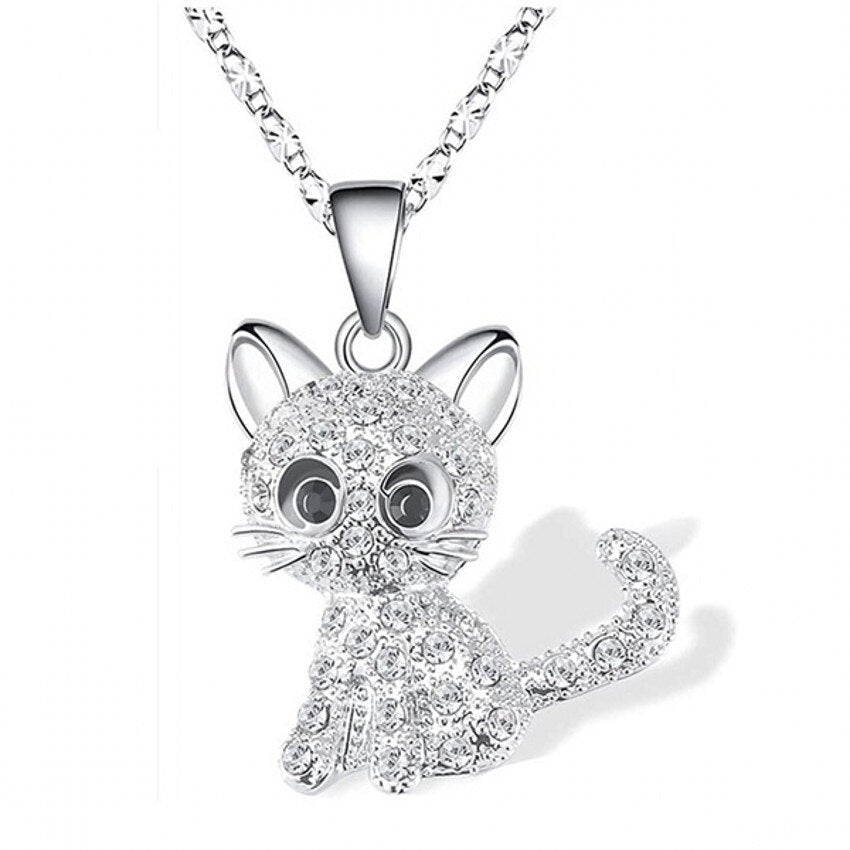 Collana con Gattini color argento e Zirconia Colorata