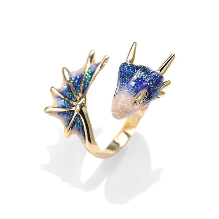 Anello Drago Regolabile color argento e Smalto Dipinto a Mano