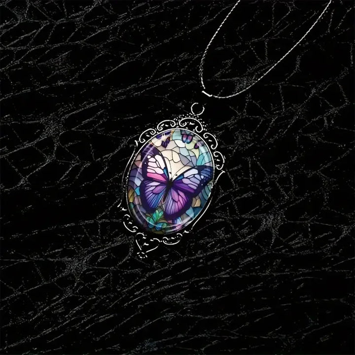 Collana con Pendente a Forma di Farfalla con Cristallo Viola