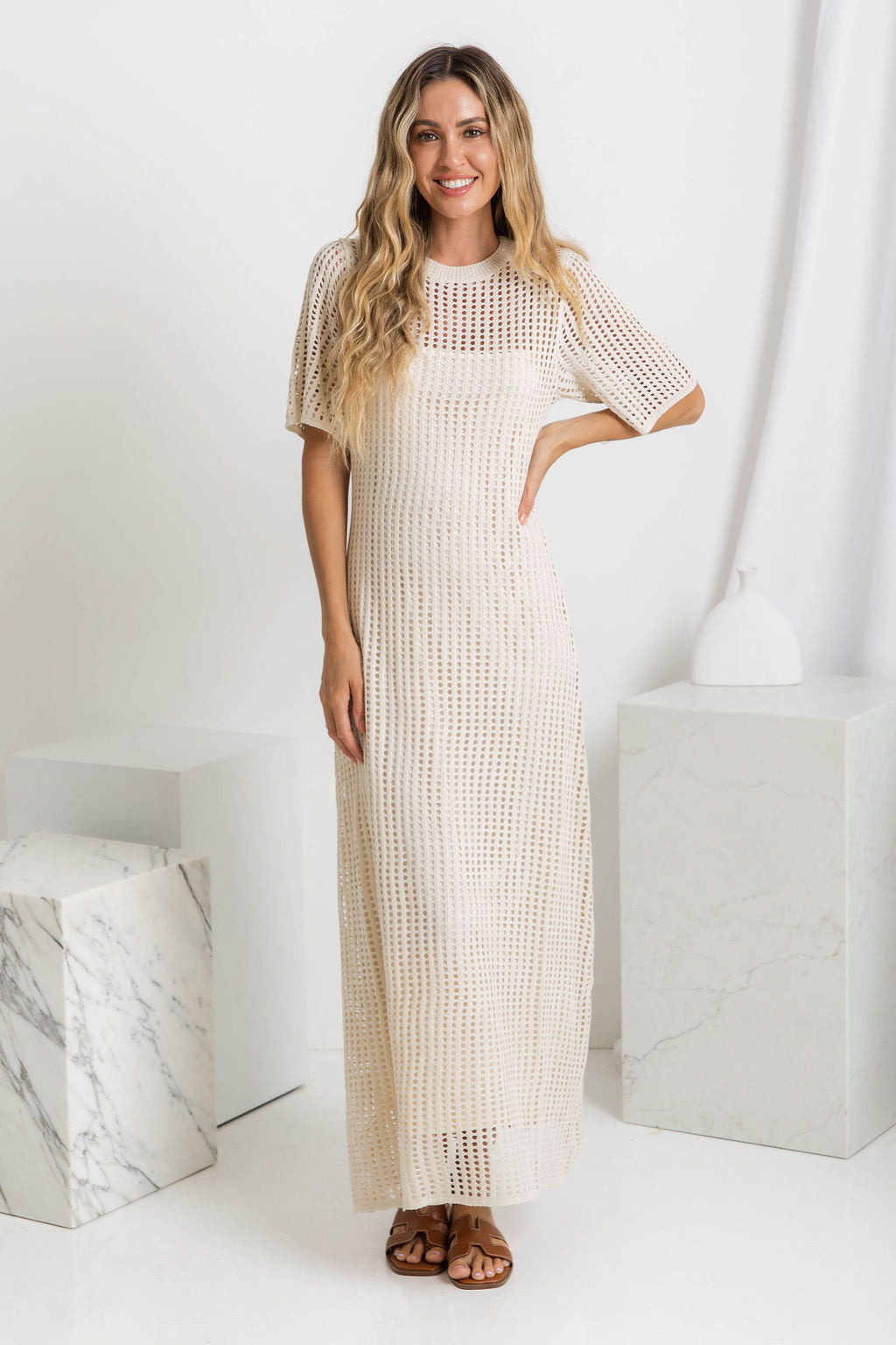 ESSENZIALE - Abito Maxi all'Uncinetto Airlie - Naturale
