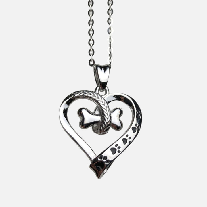 Collana con Zampa di Cane e Cuore in Acciaio Inossidabile