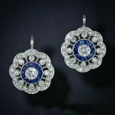 Orecchini Vintage Mandala in Zirconia Blu