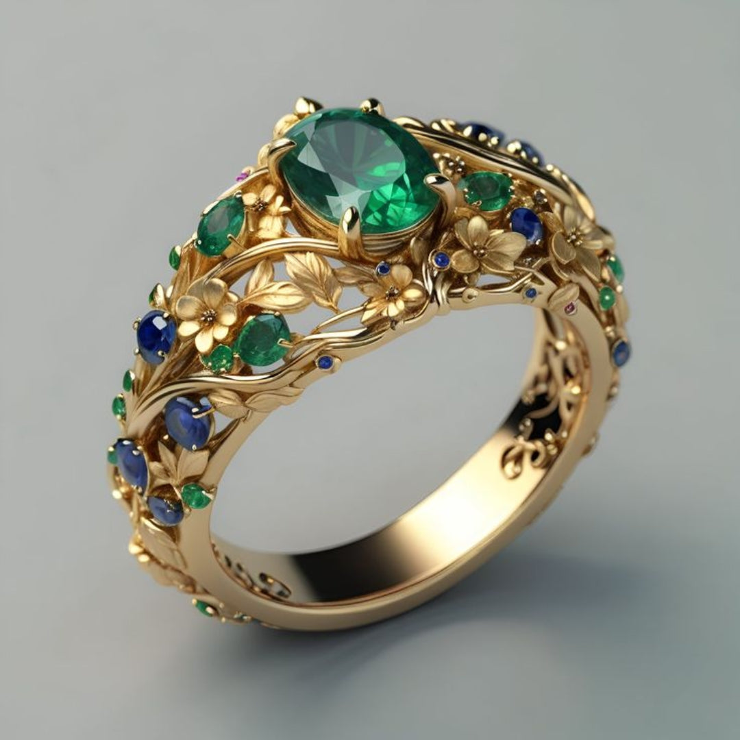 Anello Luxe in Pietra Verde e Pietra Blu