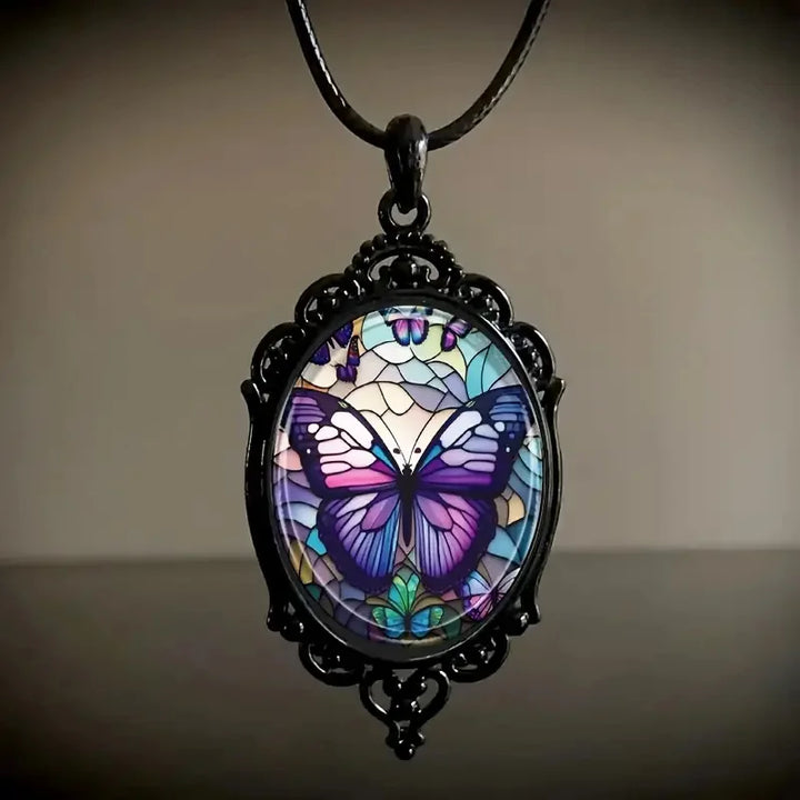 Collana con Pendente a Forma di Farfalla con Cristallo Viola