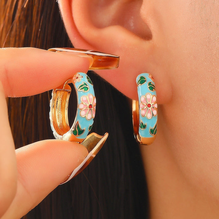 Orecchini ad Anello Floreali Colorati | Oro