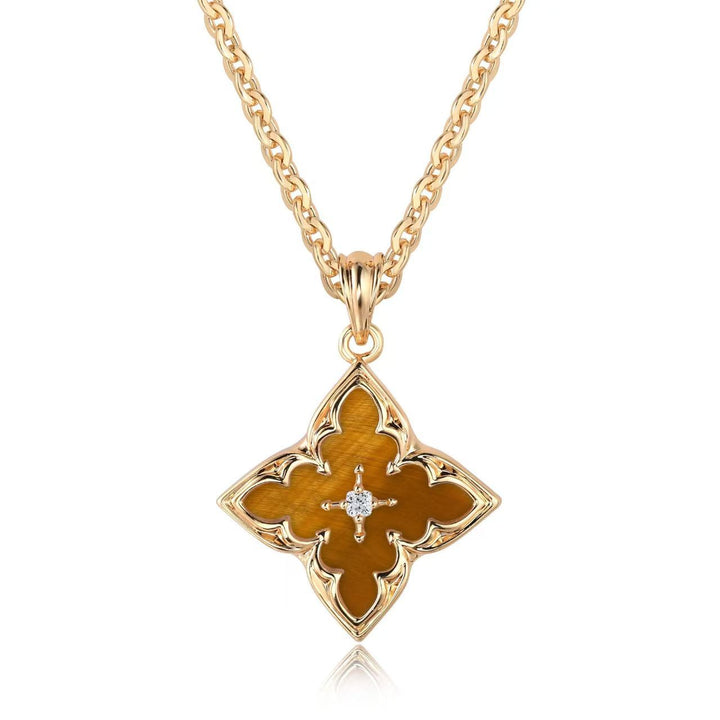 Collana con pendente in trifoglio marrone | Oro