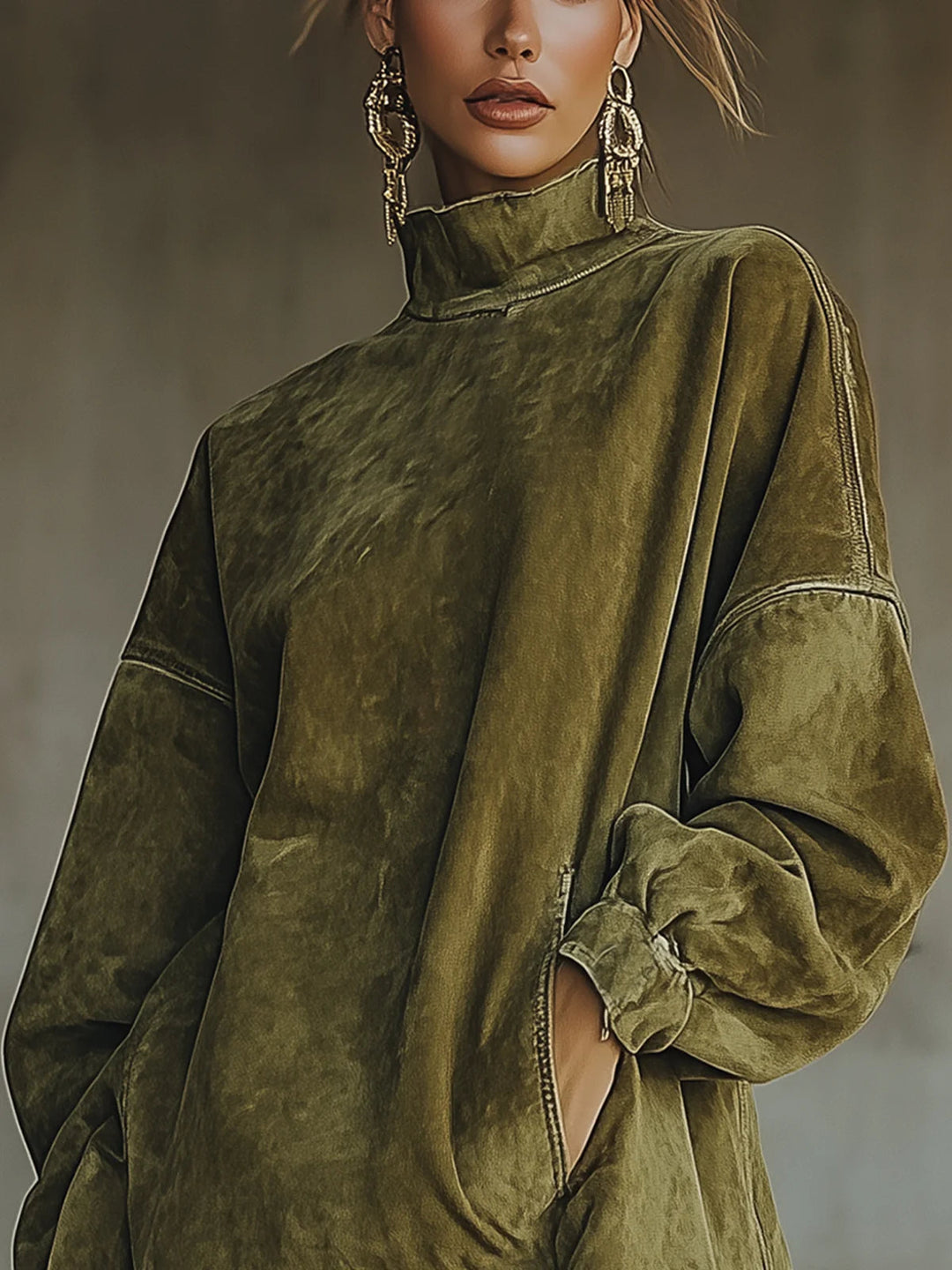 Amalia | Abito in Suede con Frange e Collo Alto
