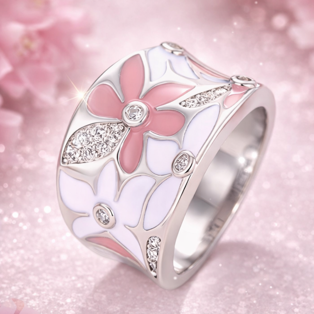 Anello color argento con Fiore Rosa Vintage