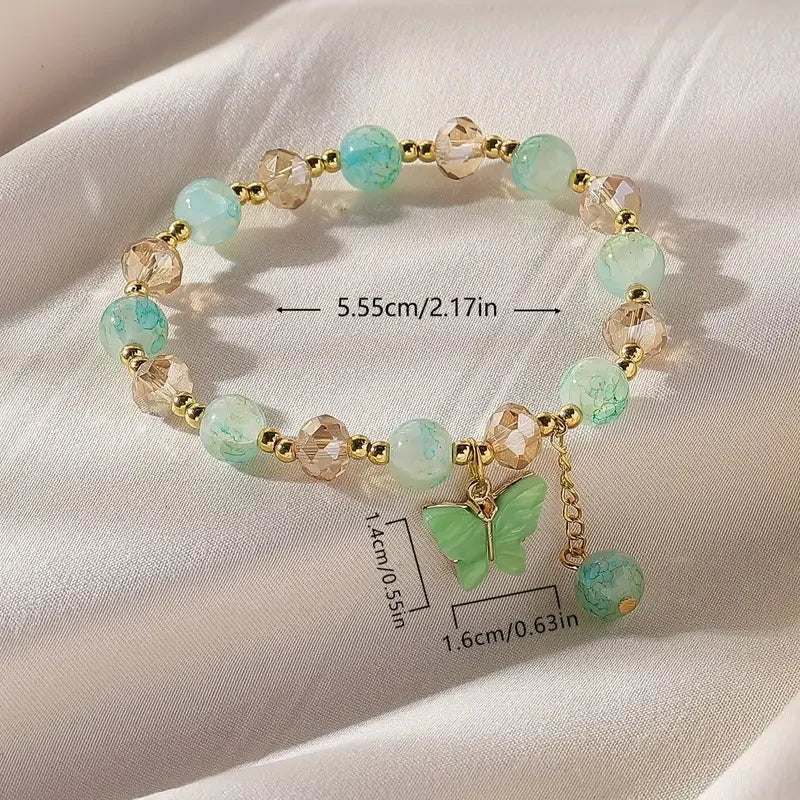 Bellissimo Braccialetto Elasticizzato con Perline a Forma di Farfalla