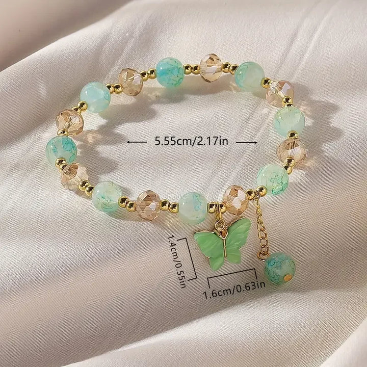 Bellissimo Braccialetto Elasticizzato con Perline a Forma di Farfalla
