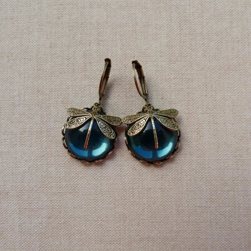 Orecchini a forma di Libellula Sferica color oro Antico