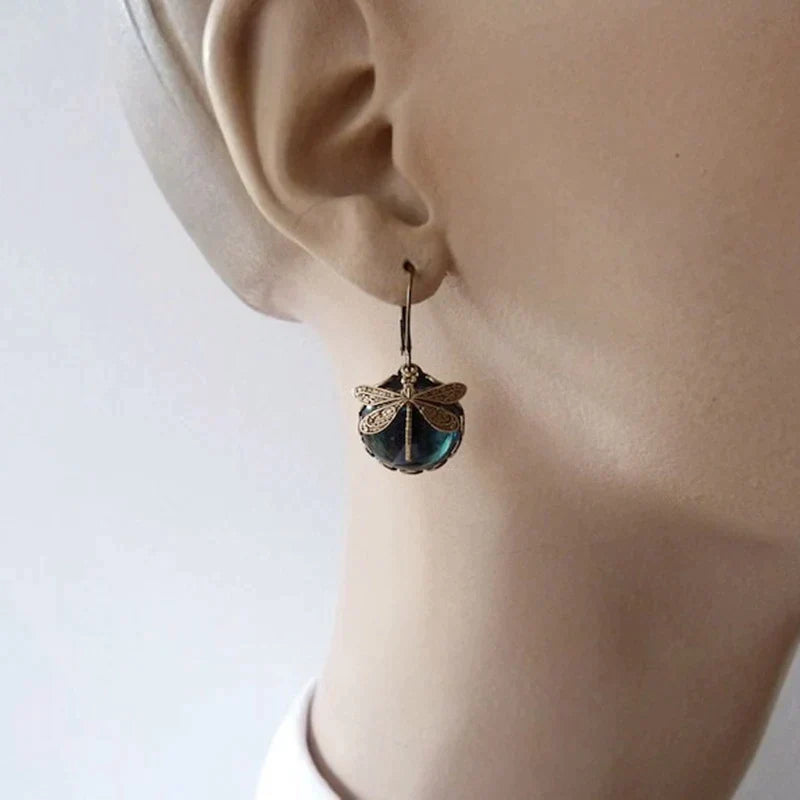 Orecchini a Forma di Libellula Sferica color oro Antico