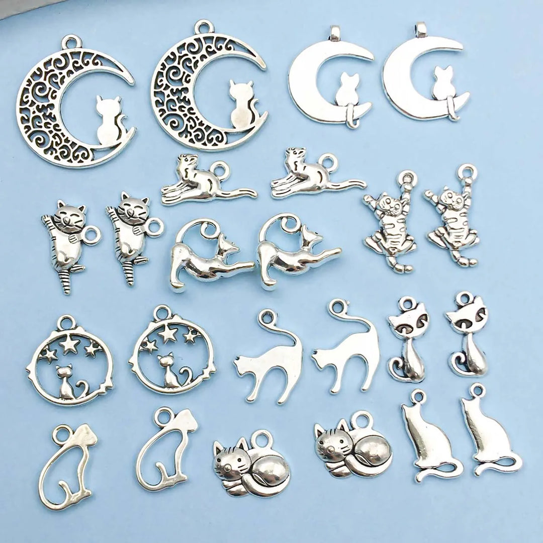 Collezione di Ciondoli di Gatti Vintage color argento