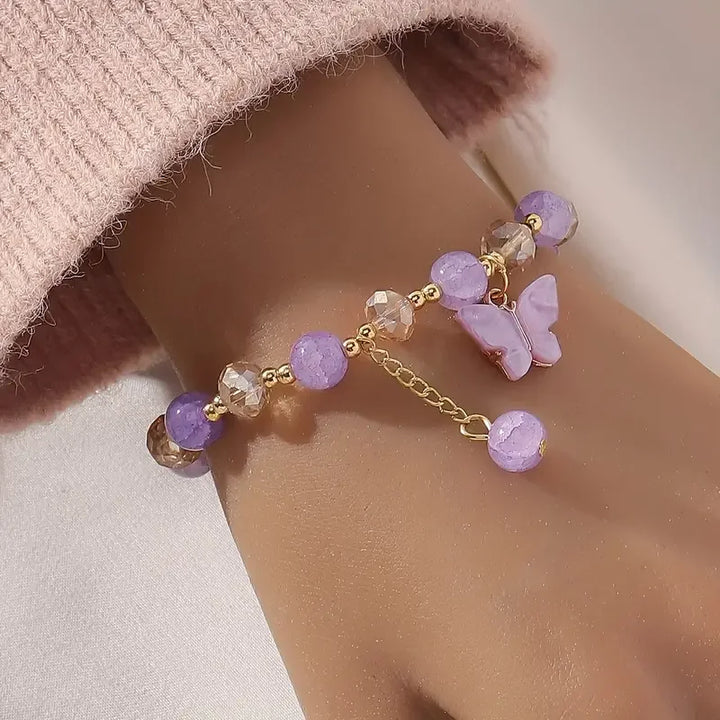 Bellissimo Braccialetto Elasticizzato con Perline a Forma di Farfalla