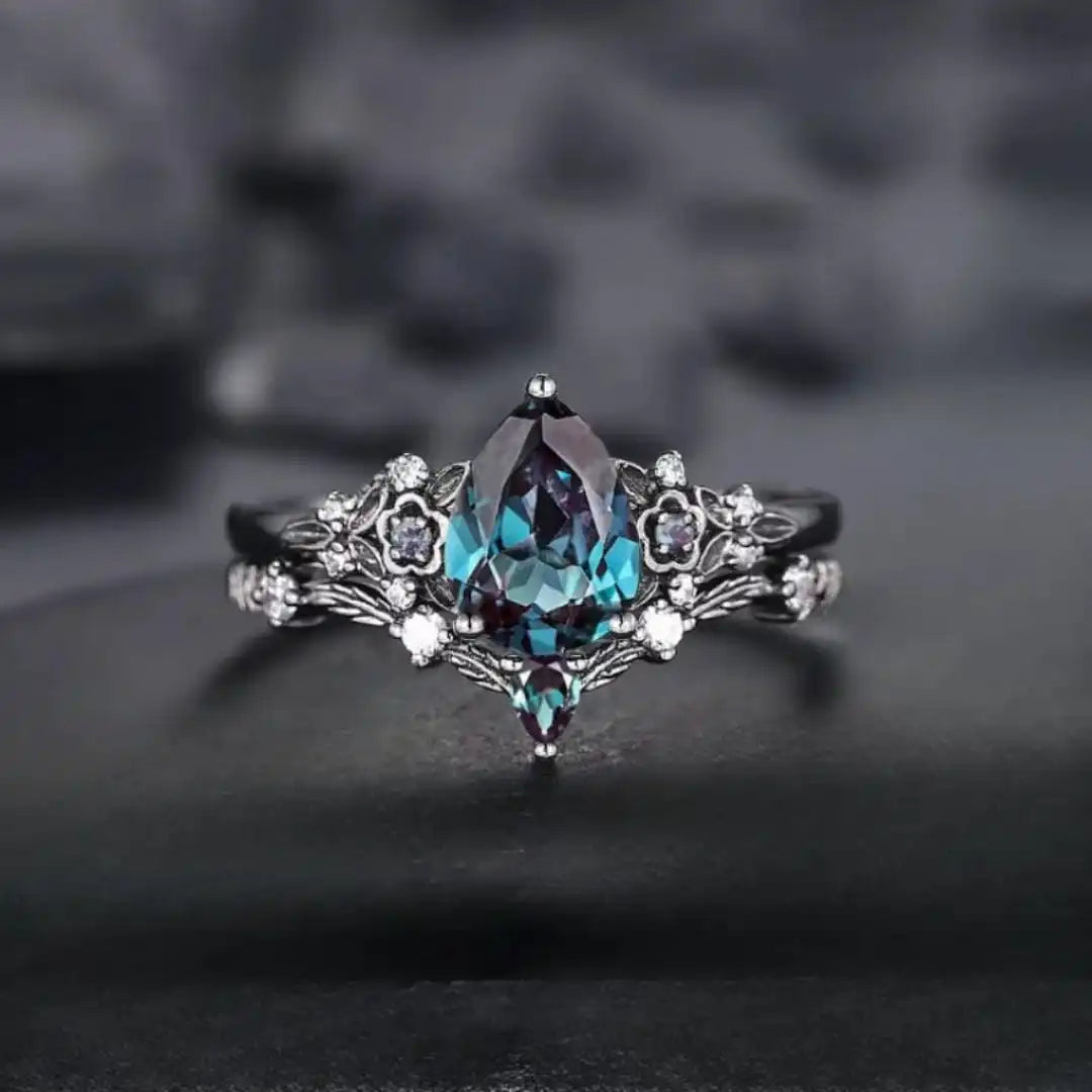 Set di Anelli in Zirconia Pietra Blu Nero Opaco
