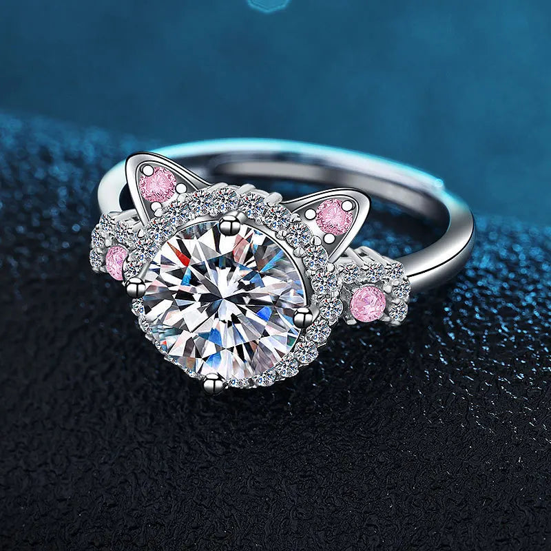 Anello Regolabile con Orecchie di Gatto e Zirconia