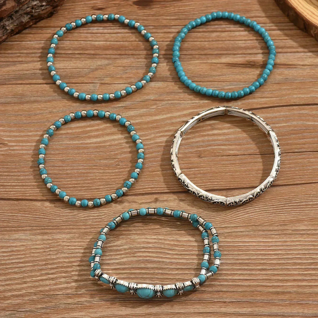 Set di Braccialetti di Perline Turchesi Bohemien