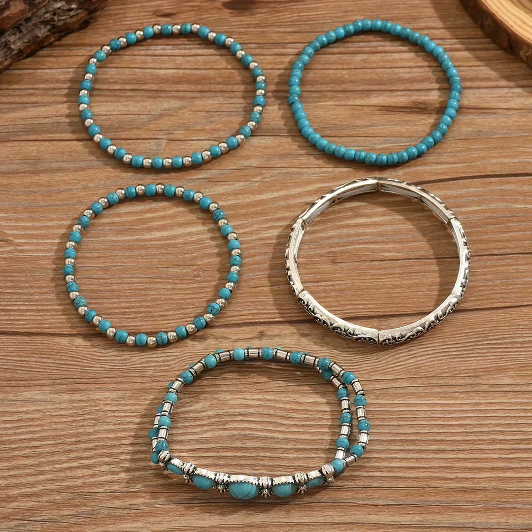 Set di Bracciali Boho con Perline Turchesi