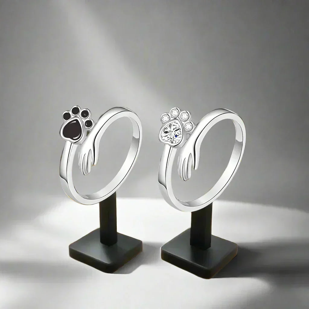 Anello Regolabile color argento – Design con Impronta di Mano e Zampa