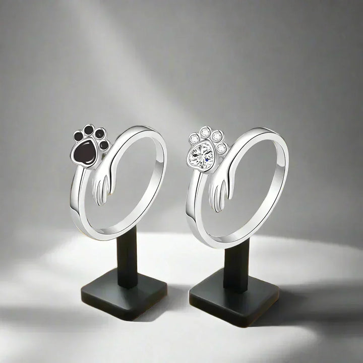 Anello Regolabile color argento – Design con Impronta di Mano e Zampa