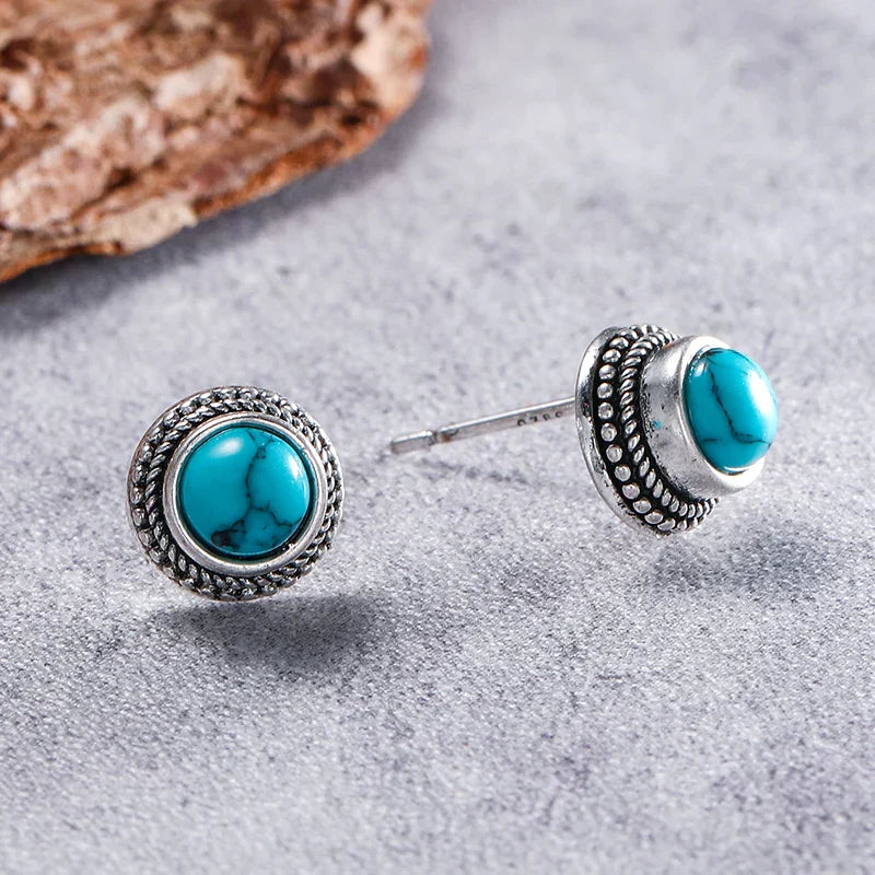 Orecchini a Perno Imitazione Turchese Vintage Bohemien