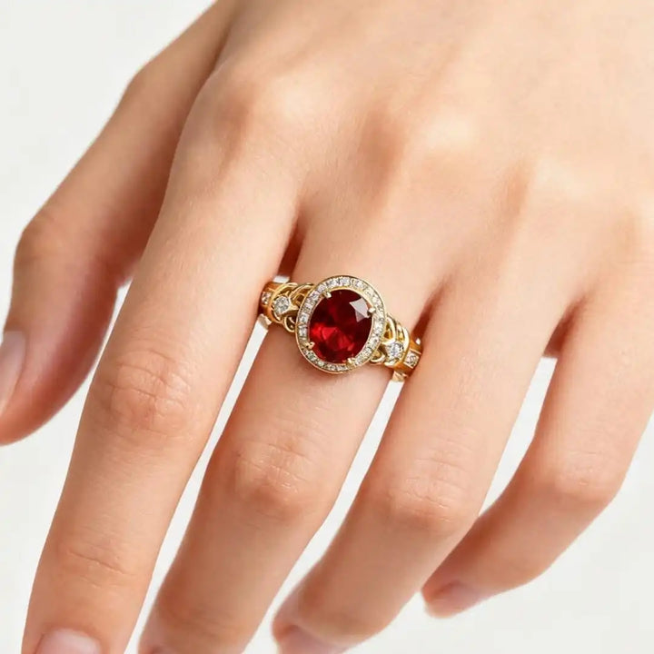 Anello Dichiarazione Nodo Halo Pietra Rossa