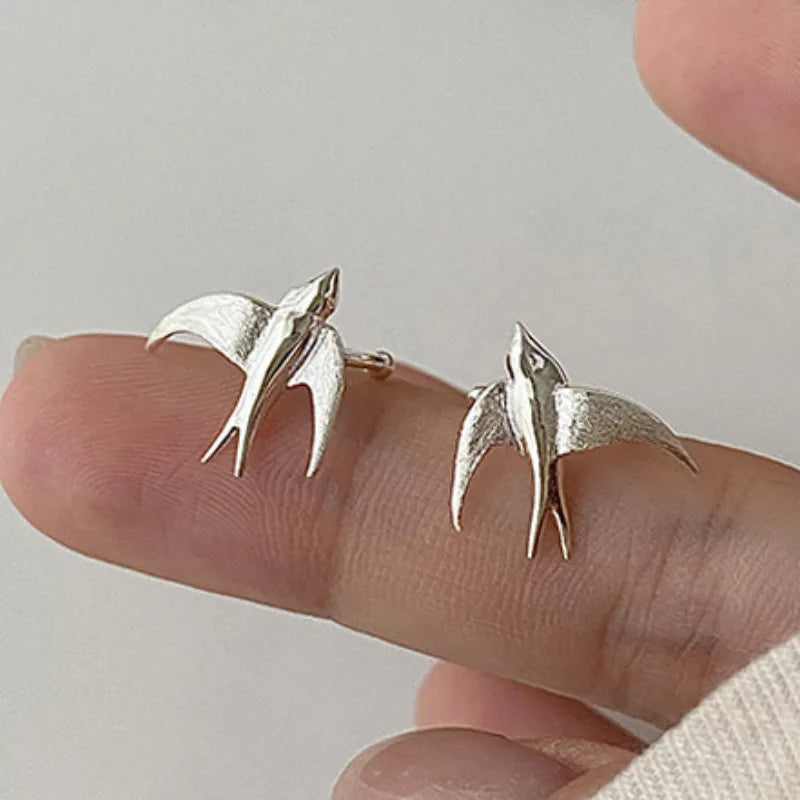 Bellissimi Orecchini Clip-On a Forma di Rondine color argento
