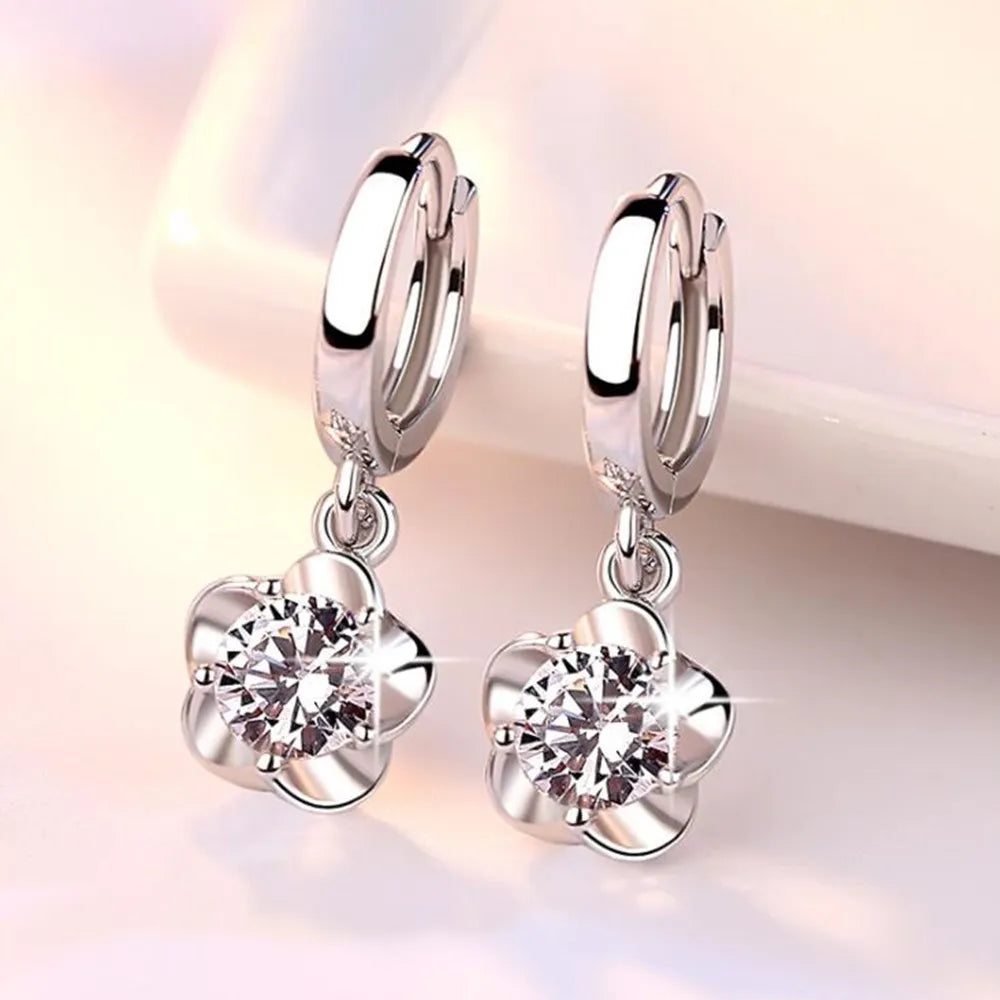 Orecchini color argento con Zirconi Viola e Bianchi