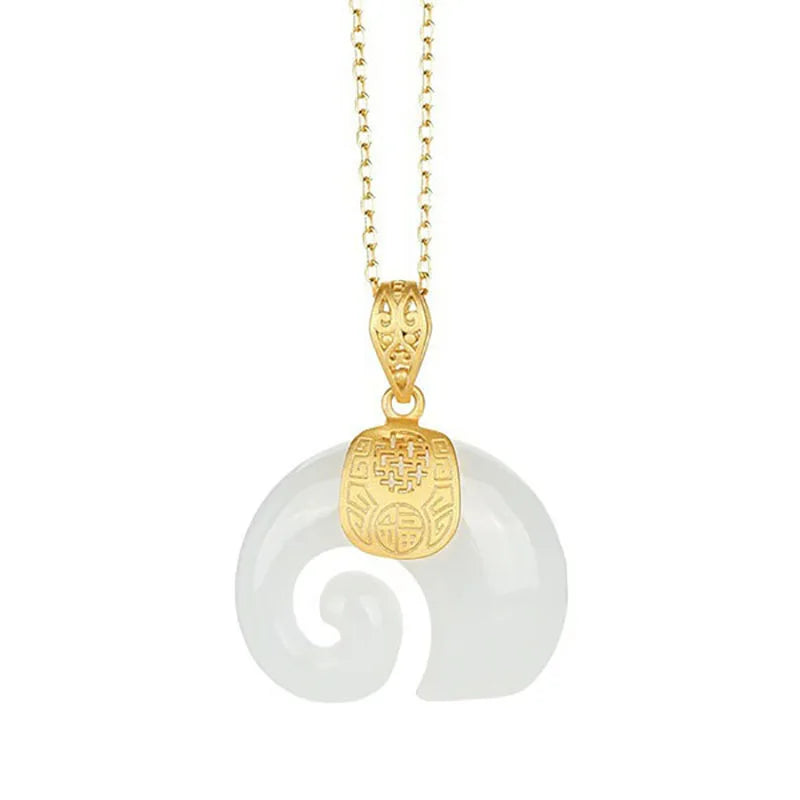 Collana con pendente a forma di elefante in giada Hetian – Catena placcata color oro per donne