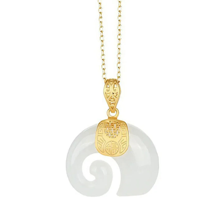 Collana con pendente a forma di elefante in giada Hetian – Catena placcata color oro per donne