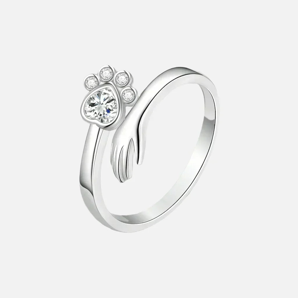 Anello Regolabile color argento – Design con Impronta di Mano e Zampa