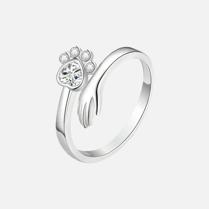 Anello Regolabile color argento – Design con Impronta di Mano e Zampa