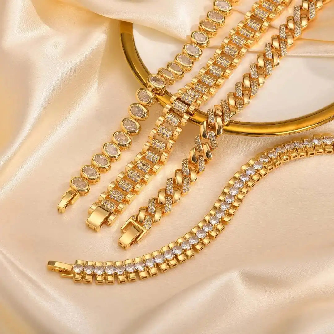 Set di Bracciali Regolabili in Cubic Zirconia Oro Chunky