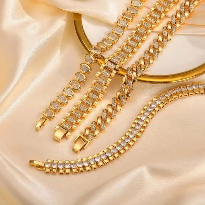 Set di Bracciali Regolabili in Cubic Zirconia Oro Chunky