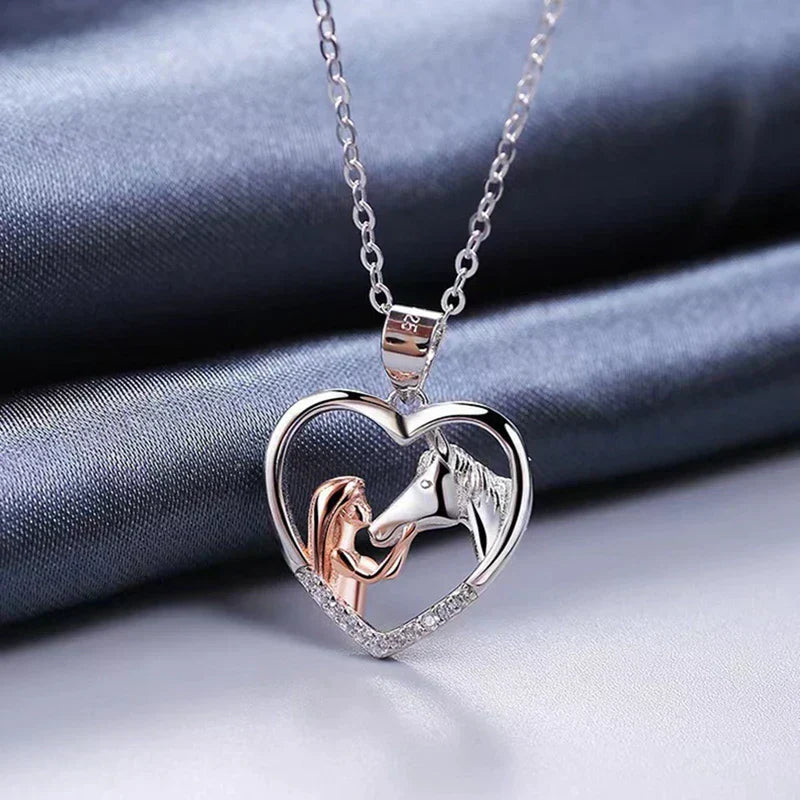 Collana Bella Cuore Zircone Ragazza e Cavallo