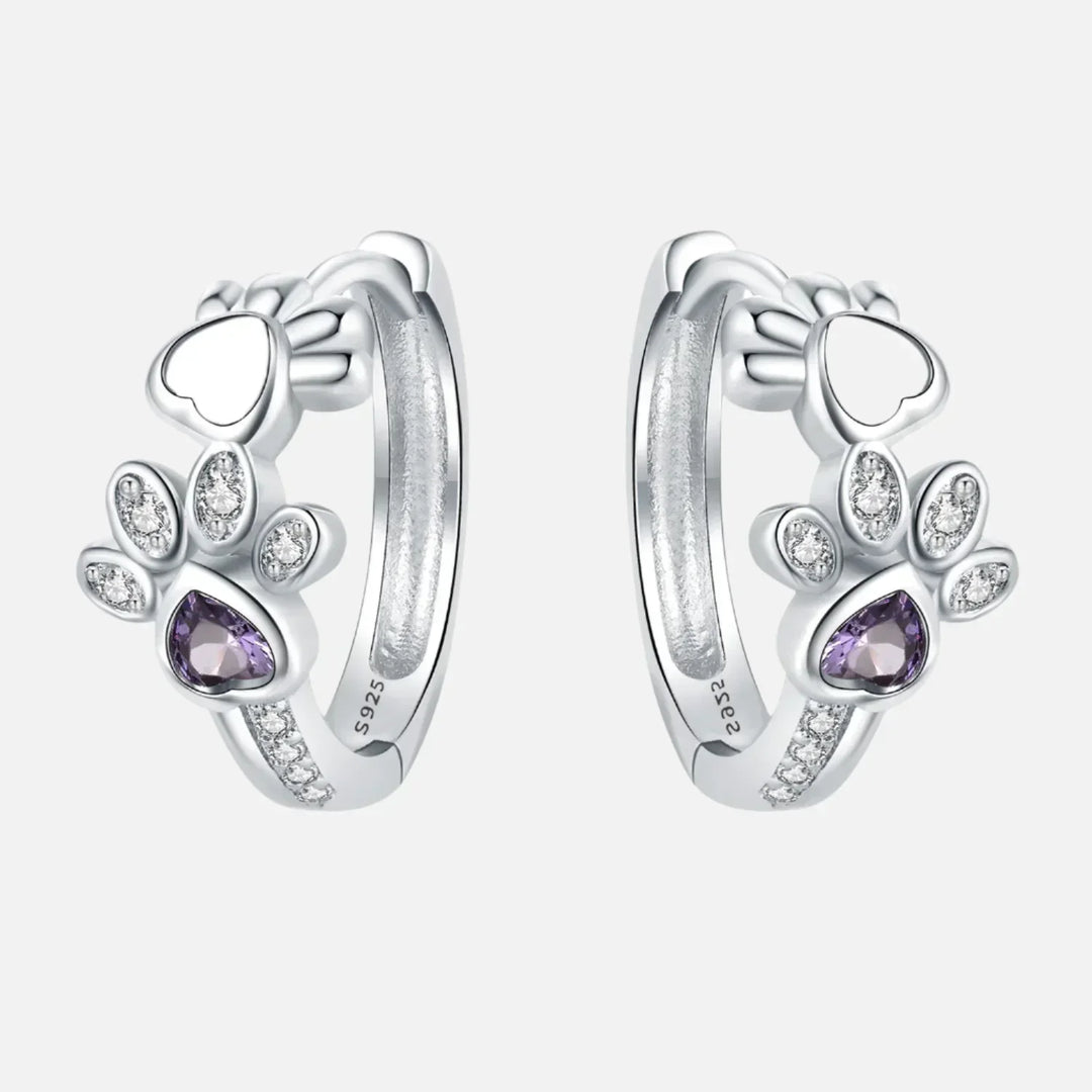 Orecchini Paw Huggie color argento – Con Zirconia e Gemma a Forma di Cuore